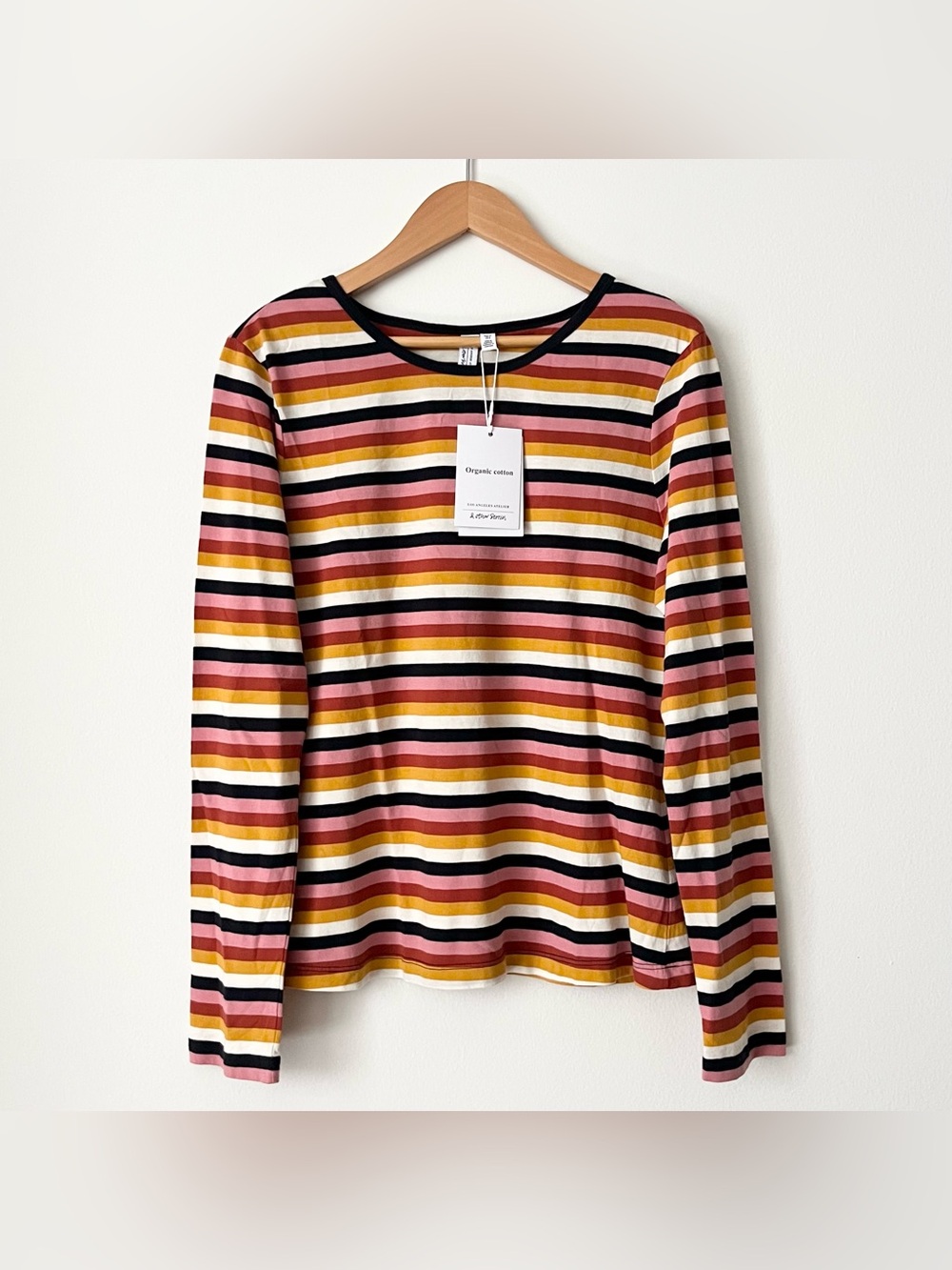 NWT & Other Stories Women's Striped L/S T-Shirt Tee Orange Pink 8 Organic Cotton